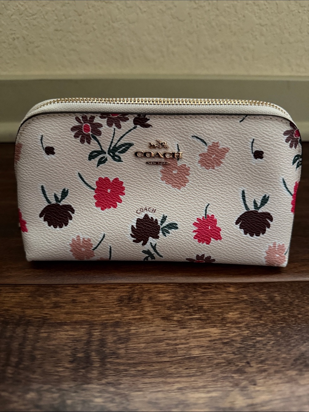 Coach Floral Leather Cosmetic Bag Pouch